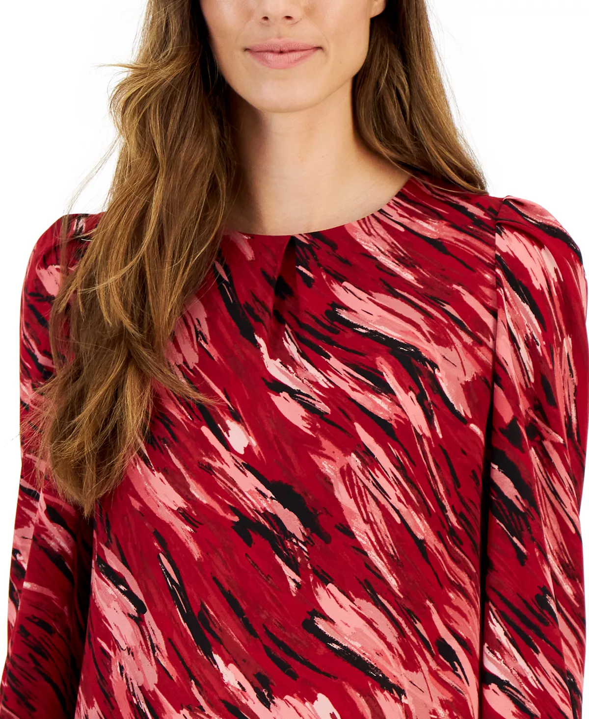 Kasper Women's Pleat-Neck Printed Long-Sleeve Top 3 Kasper Women's Pleat-Neck Printed Long-Sleeve Top - Image 3