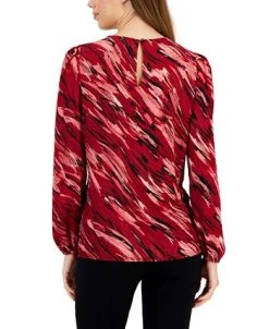 Kasper Women's Pleat-Neck Printed Long-Sleeve Top 5 Kasper Women's Pleat-Neck Printed Long-Sleeve Top -Anne Klein Sales Store 22302790 fpx