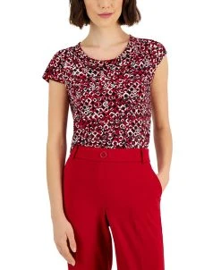 Kasper Women's Printed Cowlneck Cap-Sleeve Blouse