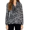 Kasper Women's Printed Tie V-Neck Ruffled Long-Sleeve Top