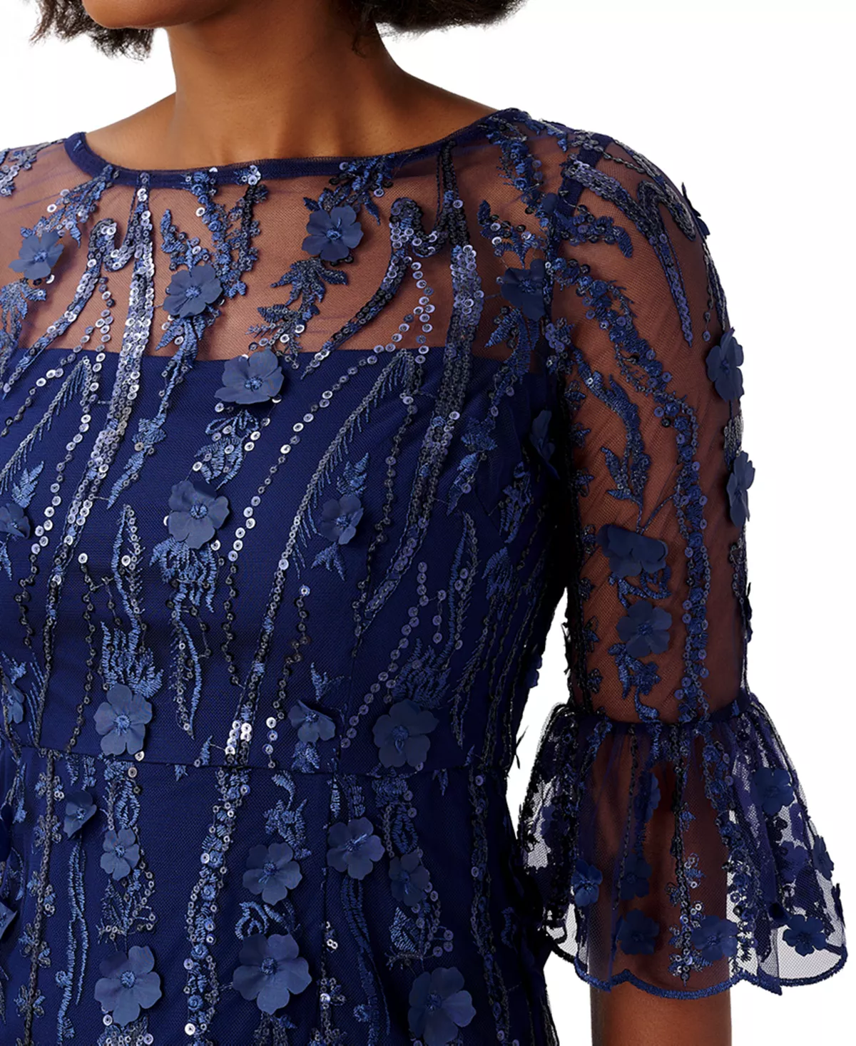 Adrianna Papell Women's 3D Floral Bell-Sleeve Gown 3 Adrianna Papell Women's 3D Floral Bell-Sleeve Gown - Image 3