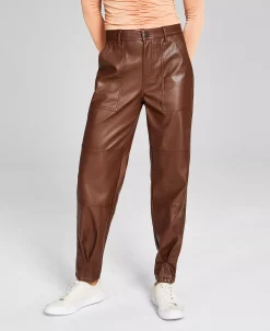 And Now This Women's Tapered Faux-Leather Utility Pants