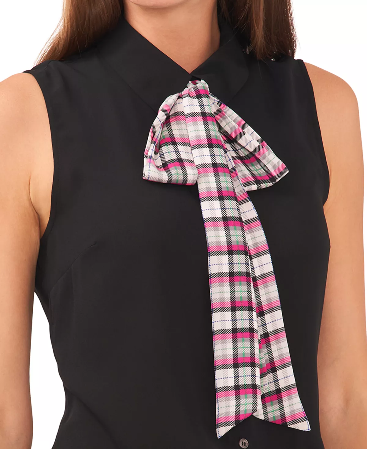 CeCe Women's Plaid Bow Blouse 3 CeCe Women's Plaid Bow Blouse - Image 3