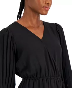 Anne Klein Women's Pleated-Sleeve V-Neck Georgette Blouse -Anne Klein Sales Store 22327516 fpx