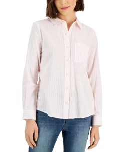 Style & Co Women's Striped Cotton Button-Up Shirt, Created For Macy's 5 Style & Co Women's Striped Cotton Button-Up Shirt, Created For Macy's -Anne Klein Sales Store 22331044 fpx