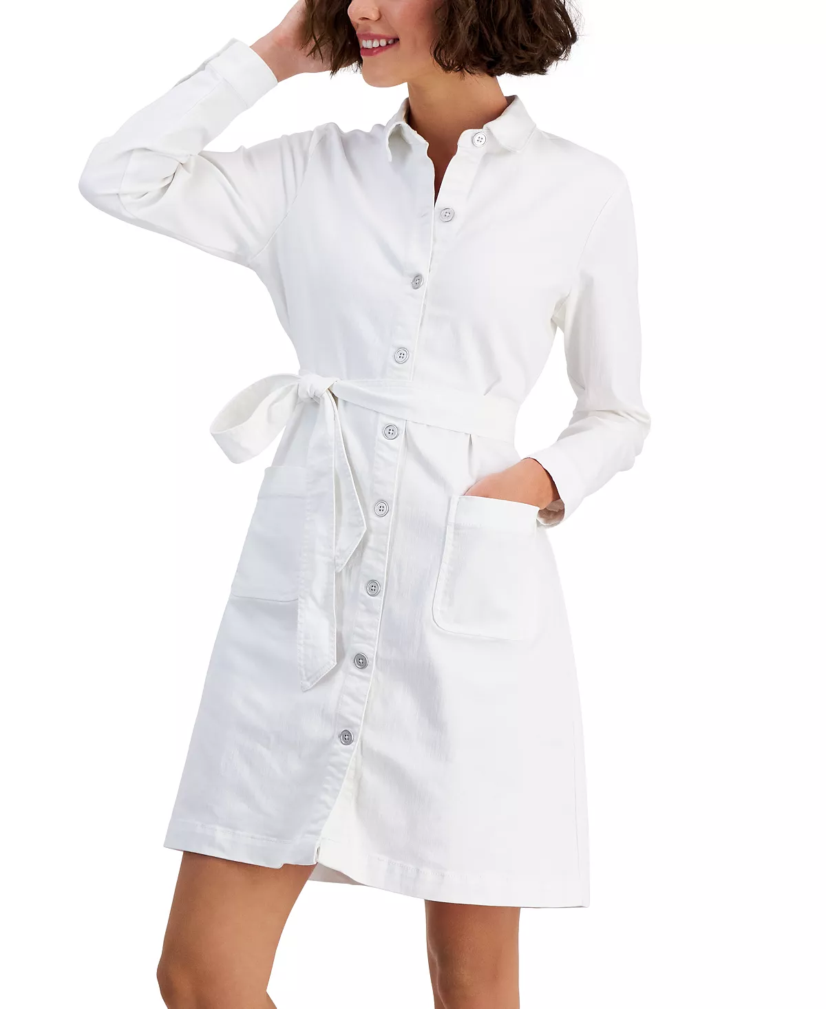 Style & Co Women's Belted Denim Shirtdress, Created For Macy's 4 Style & Co Women's Belted Denim Shirtdress, Created For Macy's - Image 4