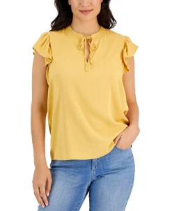 Style & Co Women's Woven Flutter-Sleeve Tie-Neck Top, Created For Macy's -Anne Klein Sales Store 22332354 fpx