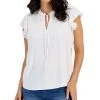 Style & Co Women's Woven Flutter-Sleeve Tie-Neck Top, Created For Macy's