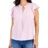 Style & Co Women's Printed Woven Flutter-Sleeve Tie-Neck Top, Created For Macy's