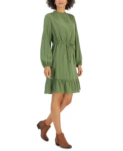 Style & Co Women's Shadow-Striped Ruffle-Hem Dress, Created For Macy's