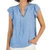 Style & Co Women's Chambray Flutter-Sleeve Top, Created For Macy's