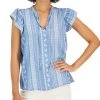 Style & Co Women's Printed Woven Flutter-Sleeve Tie-Neck Top, Created For Macy's