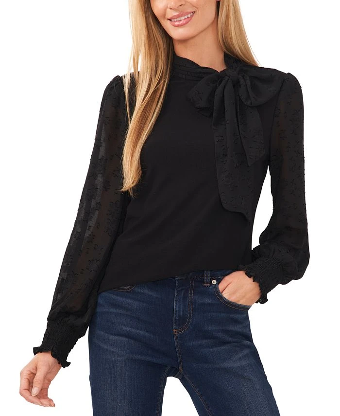 CeCe Women's Floral-Jacquard Long-Sleeve Knit Top 1 CeCe Women's Floral-Jacquard Long-Sleeve Knit Top