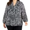 Kasper Plus Size Printed Ruffled Long-Sleeve Blouse