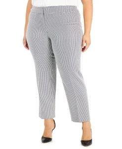 Kasper Plus Size Houndstooth Mid-Rise Slim-Leg Pants