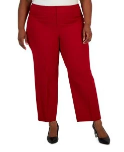 Kasper Plus Size Mid-Rise Straight-Ankle Faux-Pocket Pants