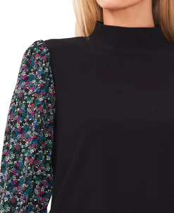 CeCe Women's Mixed-Media Mock-Neck Knit Top -Anne Klein Sales Store 22337363 fpx
