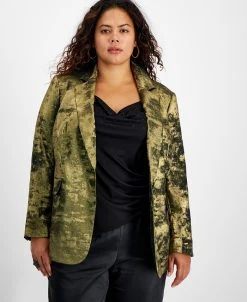 Bar III Plus Size Metallic Notched Collar One-Button Jacket, Created For Macy's