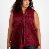 Bar III Plus Size Animal-Print Tie-Neck Sleeveless Top, Created For Macy's