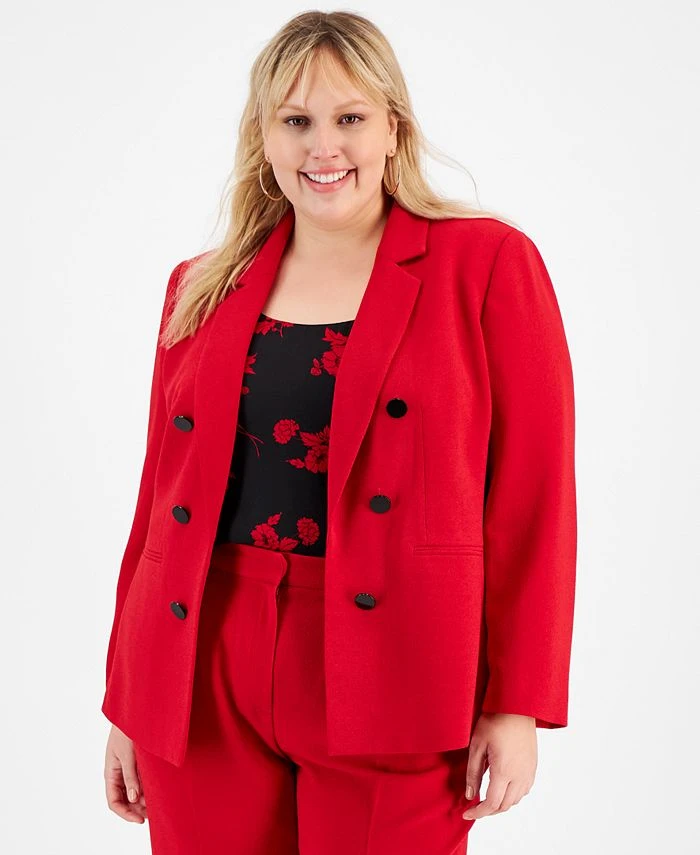 Bar III Plus Size Textured Crepe Faux Double-Breasted Blazer, Created For Macy's 1 Bar III Plus Size Textured Crepe Faux Double-Breasted Blazer, Created For Macy's