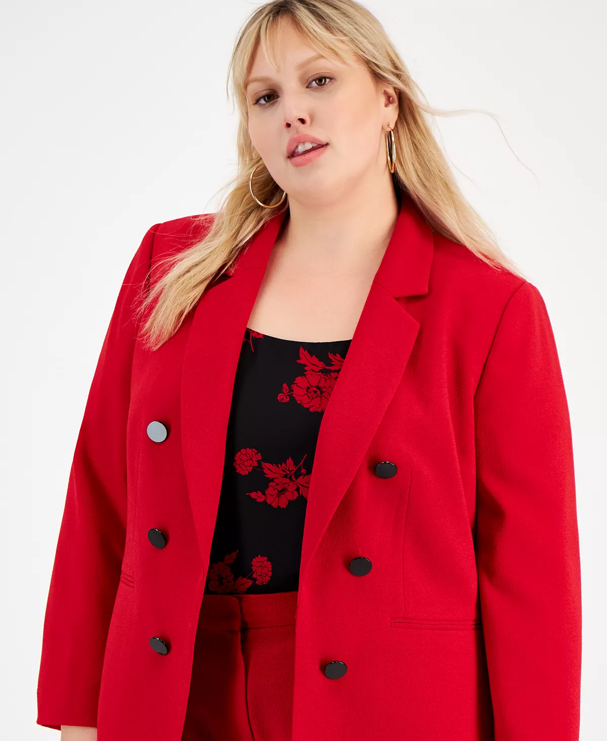 Bar III Plus Size Textured Crepe Faux Double-Breasted Blazer, Created For Macy's 3 Bar III Plus Size Textured Crepe Faux Double-Breasted Blazer, Created For Macy's - Image 3