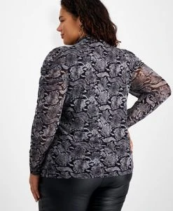 Bar III Plus Size Draped-Sleeve Animal-Print Mesh Top, Created For Macy's -Anne Klein Sales Store 22337635 fpx