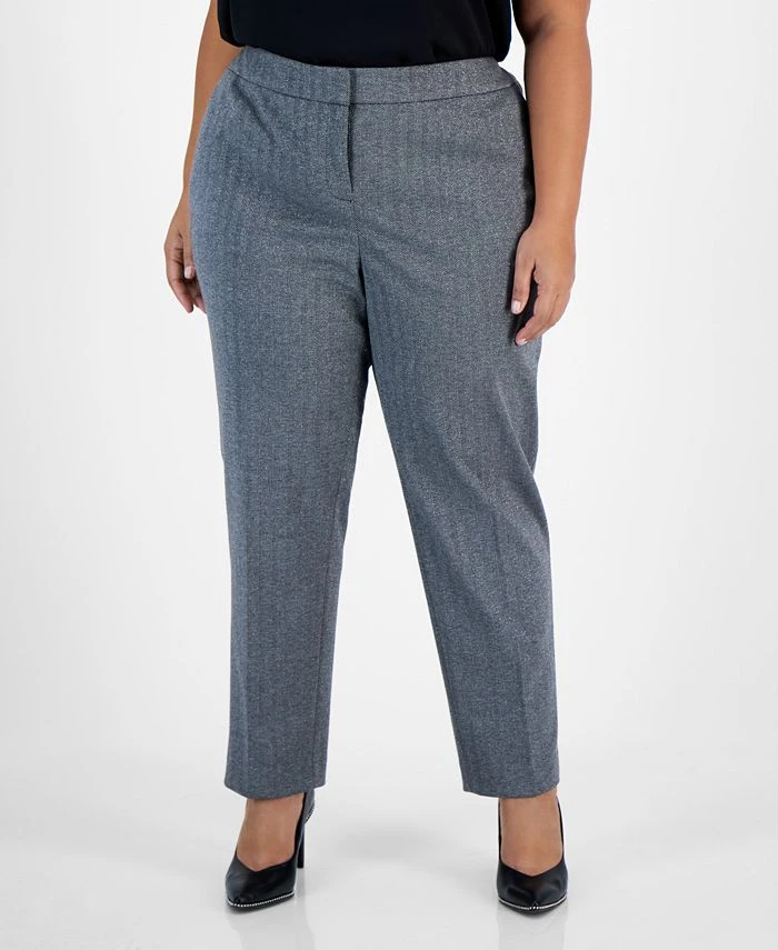 Bar III Plus Size Shimmer Herringbone Ankle Pants, Created For Macy's 1 Bar III Plus Size Shimmer Herringbone Ankle Pants, Created For Macy's