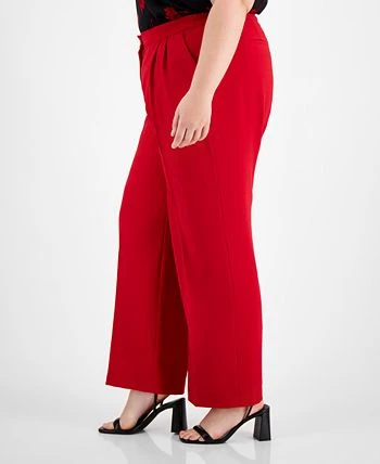 Bar III Plus Size Textured Crepe Wide-Leg Pants, Created For Macy's 3 Bar III Plus Size Textured Crepe Wide-Leg Pants, Created For Macy's - Image 3