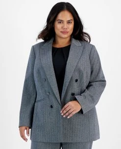 Bar III Plus Size Shimmer Herringbone Long-Sleeve Blazer, Created For Macy's