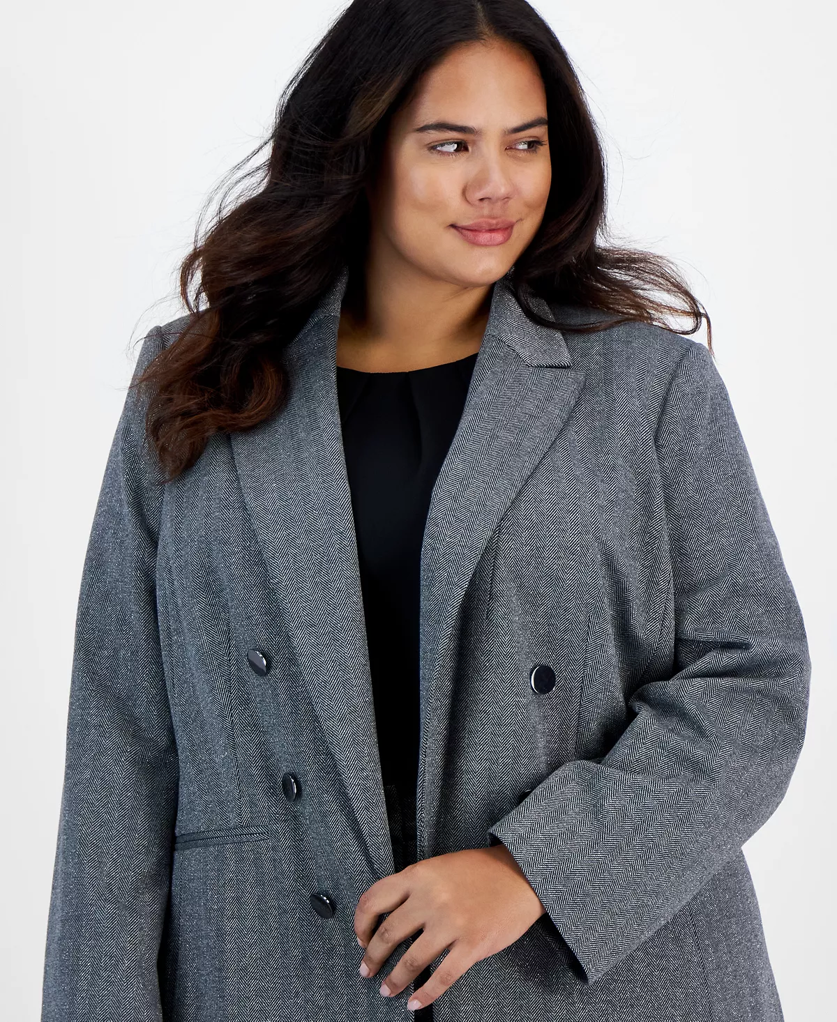 Bar III Plus Size Shimmer Herringbone Long-Sleeve Blazer, Created For Macy's 3 Bar III Plus Size Shimmer Herringbone Long-Sleeve Blazer, Created For Macy's - Image 3