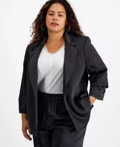 Bar III Plus Size Washed Satin Pleated-Sleeve Jacket, Created For Macy's -Anne Klein Sales Store 22337709 fpx
