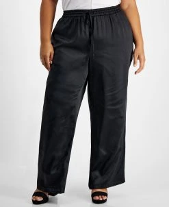 Bar III Plus Size Washed Satin Pull-On Wide-Leg Pants, Created For Macy's