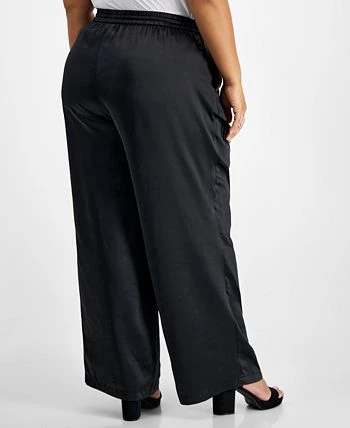 Bar III Plus Size Washed Satin Pull-On Wide-Leg Pants, Created For Macy's 2 Bar III Plus Size Washed Satin Pull-On Wide-Leg Pants, Created For Macy's - Image 2