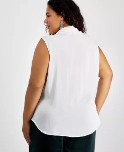 Bar III Plus Size Bow-Neck Sleeveless Blouse, Created For Macy's -Anne Klein Sales Store 22337843 fpx