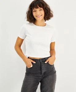 And Now This Women's Ribbed Knit Cropped Crewneck T-Shirt