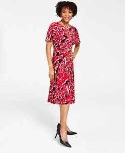 Kasper Printed Flutter-Sleeve Belted Dress -Anne Klein Sales Store 22344340 fpx