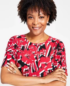 Kasper Printed Flutter-Sleeve Belted Dress -Anne Klein Sales Store 22344341 fpx