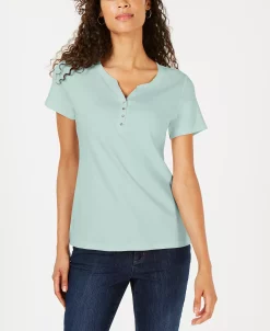 Karen Scott Hort Sleeve Henley Top, Created For Macy's -Anne Klein Sales Store 22344853 fpx
