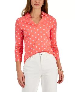 Charter Club Women's Geo-Print Johnny-Collar Top, Created For Macy's