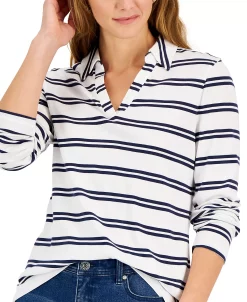 Charter Club Women's Striped Johnny-Collar Top, Created For Macy's -Anne Klein Sales Store 22345052 fpx