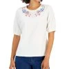 Charter Club Women's Floral-Embroidery Crewneck, Created For Macy's