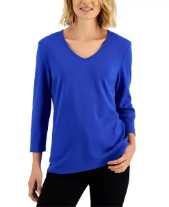 Karen Scott V-Neck 3/4-Sleeve Top, Created For Macy's -Anne Klein Sales Store 22345461 fpx