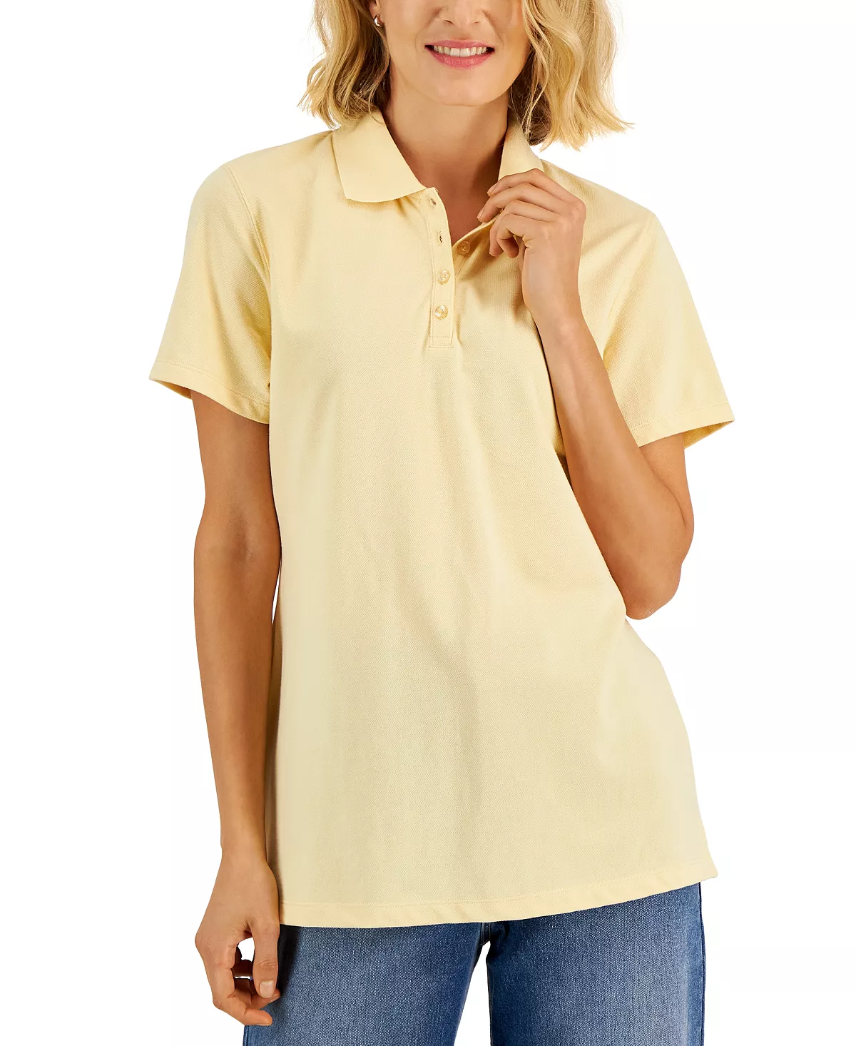 Karen Scott Cotton Short Sleeve Polo Shirt, Created For Macy's 1 Karen Scott Cotton Short Sleeve Polo Shirt, Created For Macy's