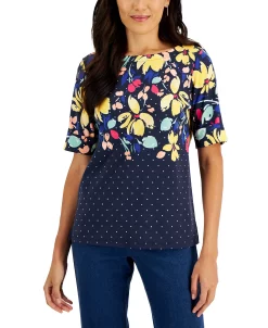 Karen Scott Women's Printed Elbow-Sleeve Boatneck Top, Created For Macy's 9 Karen Scott Women's Printed Elbow-Sleeve Boatneck Top, Created For Macy's -Anne Klein Sales Store 22345681 fpx
