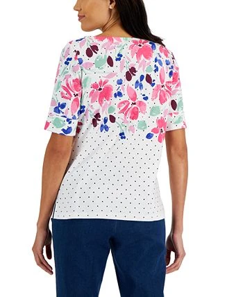 Karen Scott Women's Printed Elbow-Sleeve Boatneck Top, Created For Macy's 2 Karen Scott Women's Printed Elbow-Sleeve Boatneck Top, Created For Macy's - Image 2