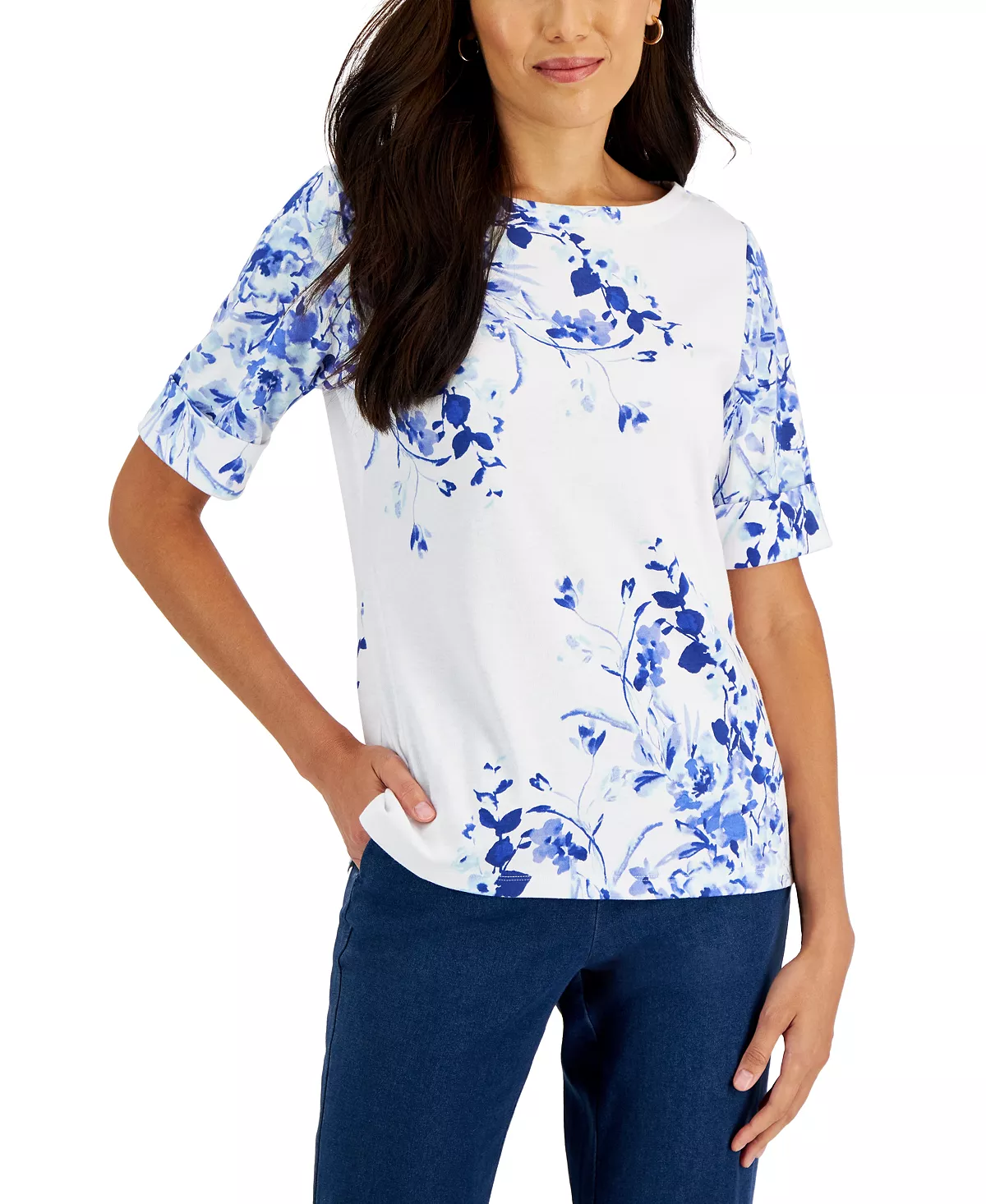 Karen Scott Women's Printed Elbow-Sleeve Boatneck Top, Created For Macy's 4 Karen Scott Women's Printed Elbow-Sleeve Boatneck Top, Created For Macy's - Image 4