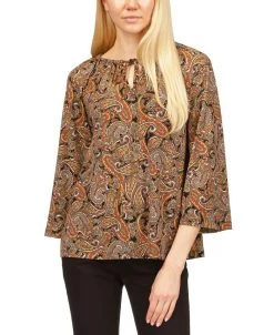 Michael Kors Women's Paisley-Print Keyhole Peasant Top