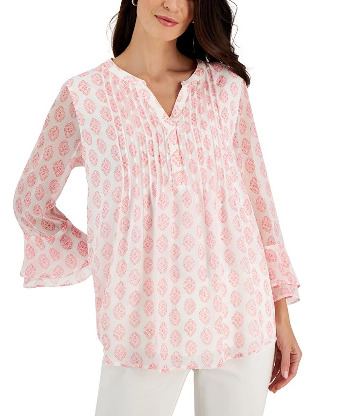 Charter Club Women's Medallion-Print Pintuck Top, Created For Macy's 1 Charter Club Women's Medallion-Print Pintuck Top, Created For Macy's