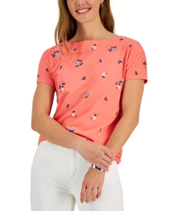 Charter Club Women's Floral Drop-Shoulder Top, Created For Macy's