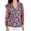 Charter Club Women's Floral Split-Neck Top, Created For Macy's